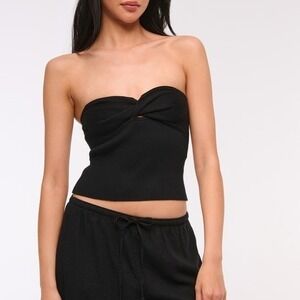 Ribbed Strapless Tube Top Abercrombie & Fitch Black Basic Feminine M